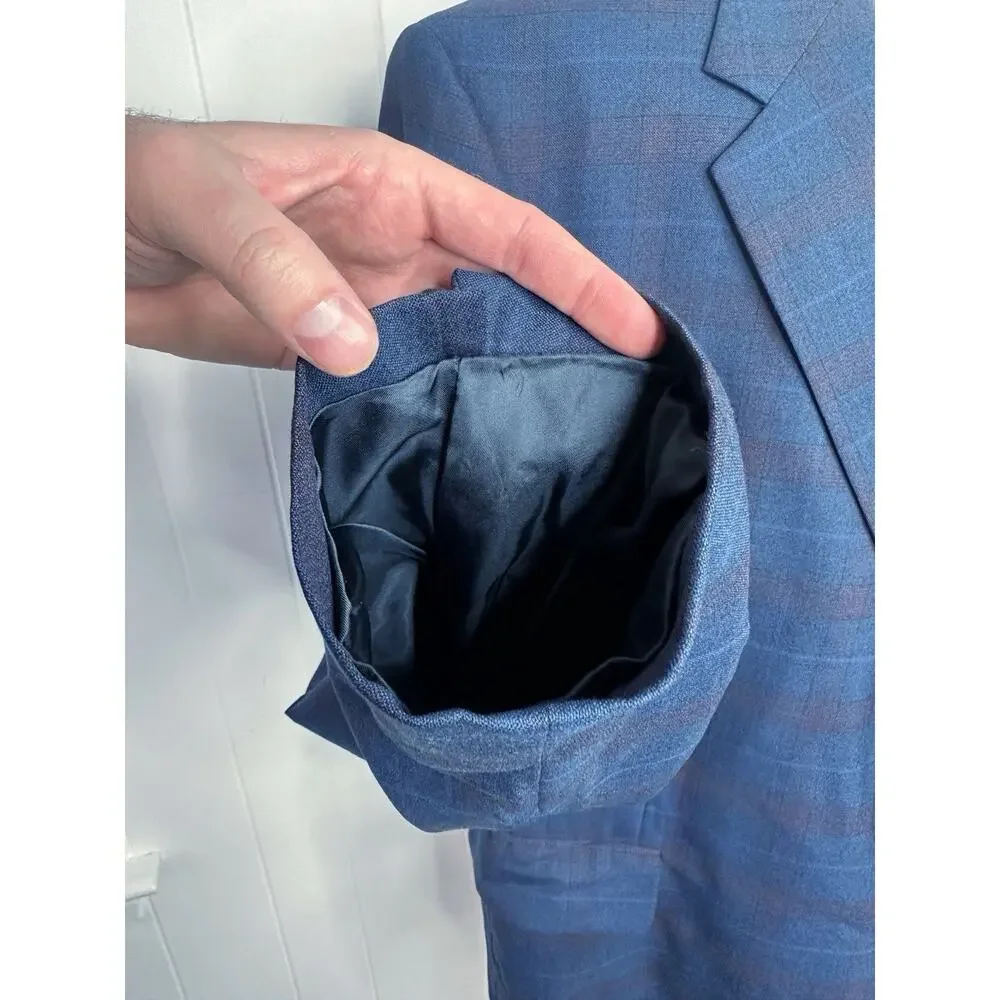 Tom James Bespoke Holland & Sherry Navy Plaid Sport Coat Blazer 50L* Savile Row